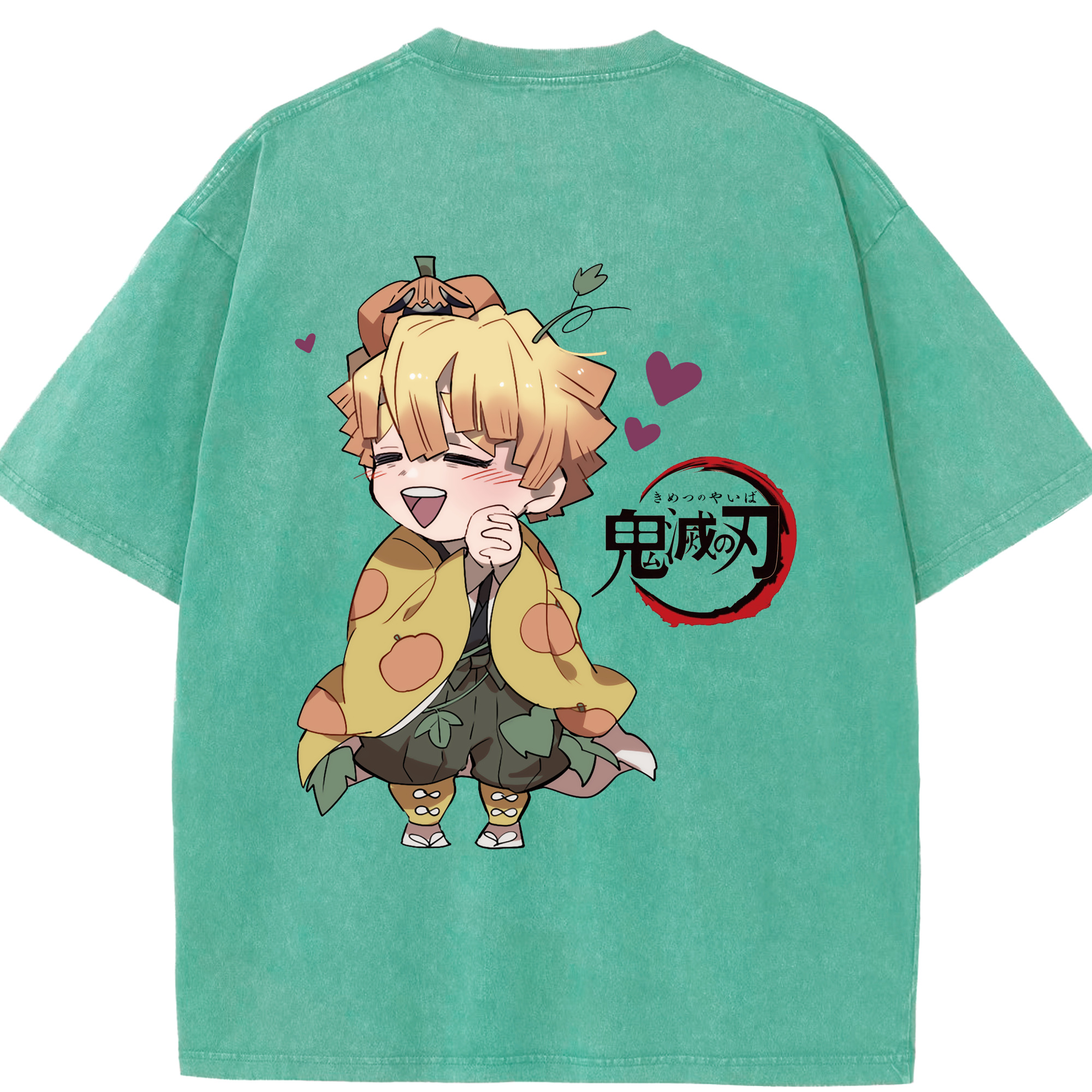 （画像用） 鬼滅の刃（きめつのやいば）我妻 善逸／あがつま ぜんいつ Agatsuma Zenitsu 綿100% ヴィンテージ風 半袖Tシャツ（背面プリント）